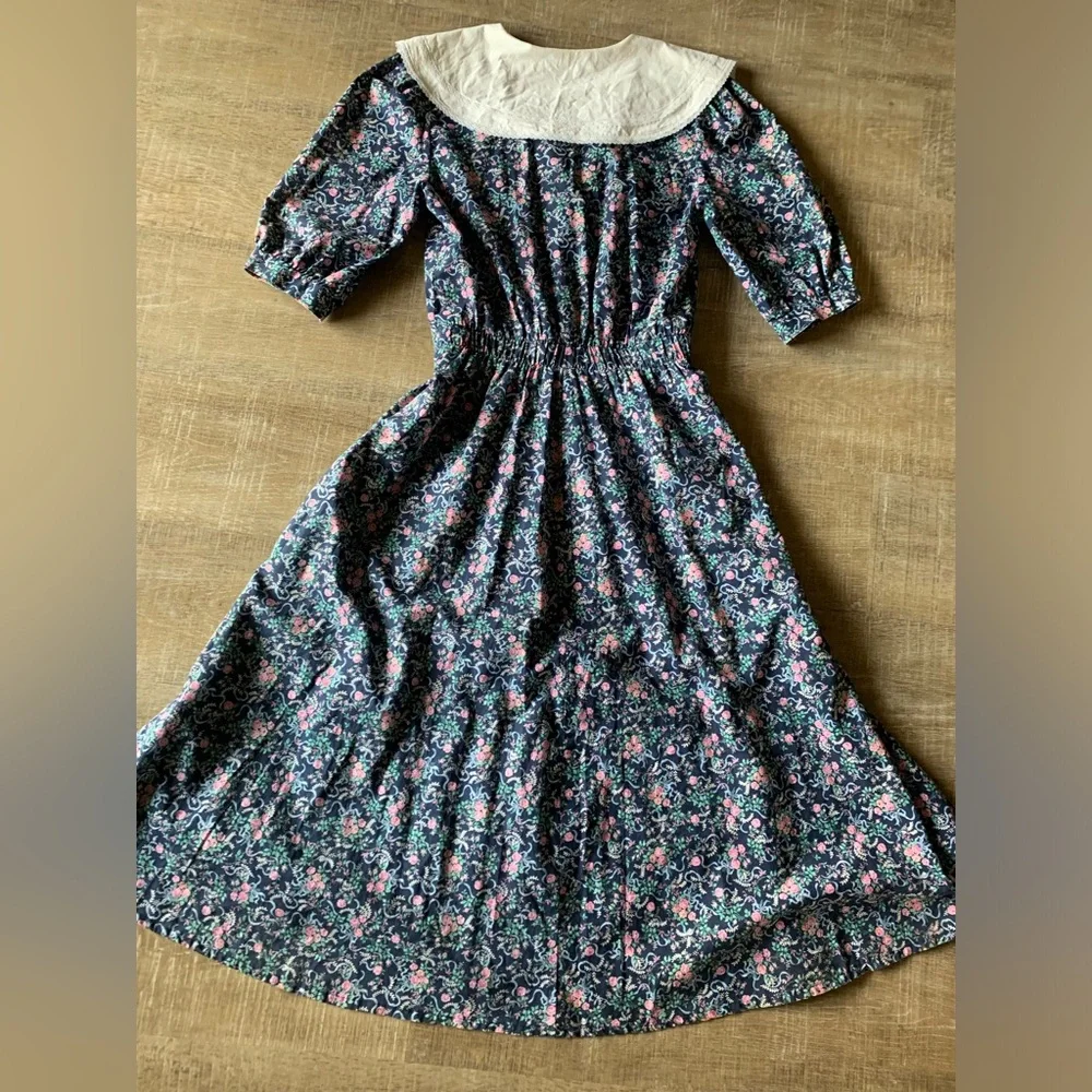 Eber San Francisco Vintage Cottagecore Dress M Floral Lace Collar Prairie USA - Picture 4 of 14